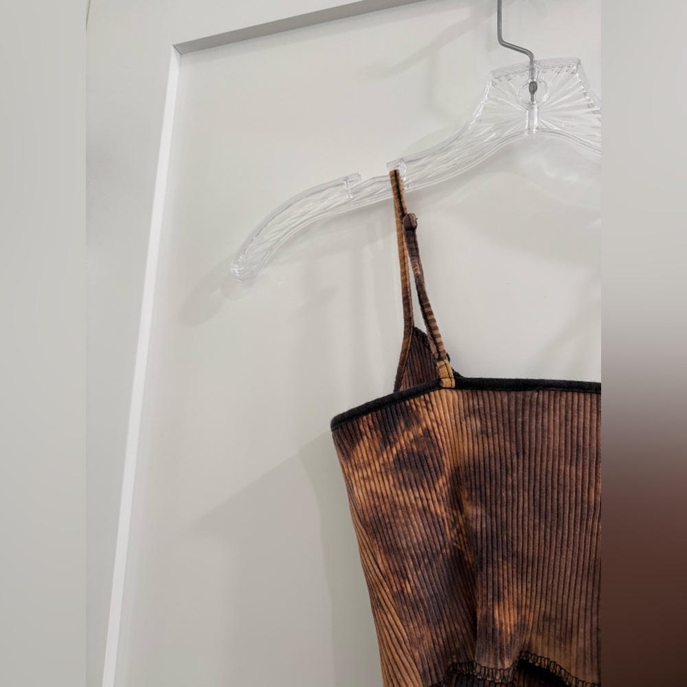 Brand Tag Cut Out brown + black bleach dyed stretchy bustier inspired tank top - Picture 6 of 15